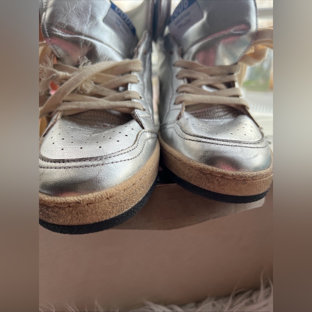 Golden Goose Sky-Star silver metallic leather + black Star High Top Sneakers 37 - Picture 10 of 10